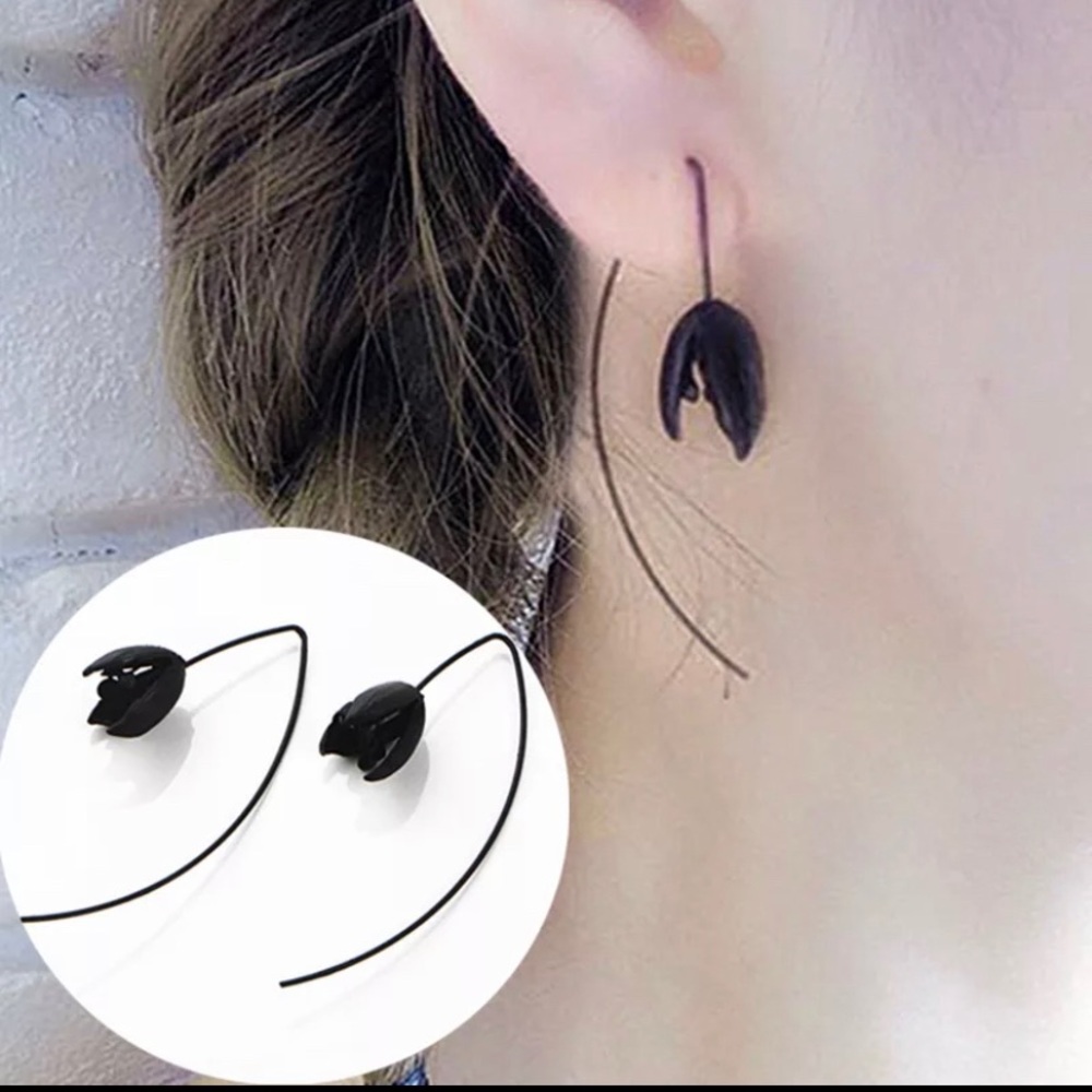 COPY - Metal Black Flower Drop Earrings